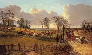 John Frederick Jr Herring : A Hunting Scene with a Coach and Four on the Open Road